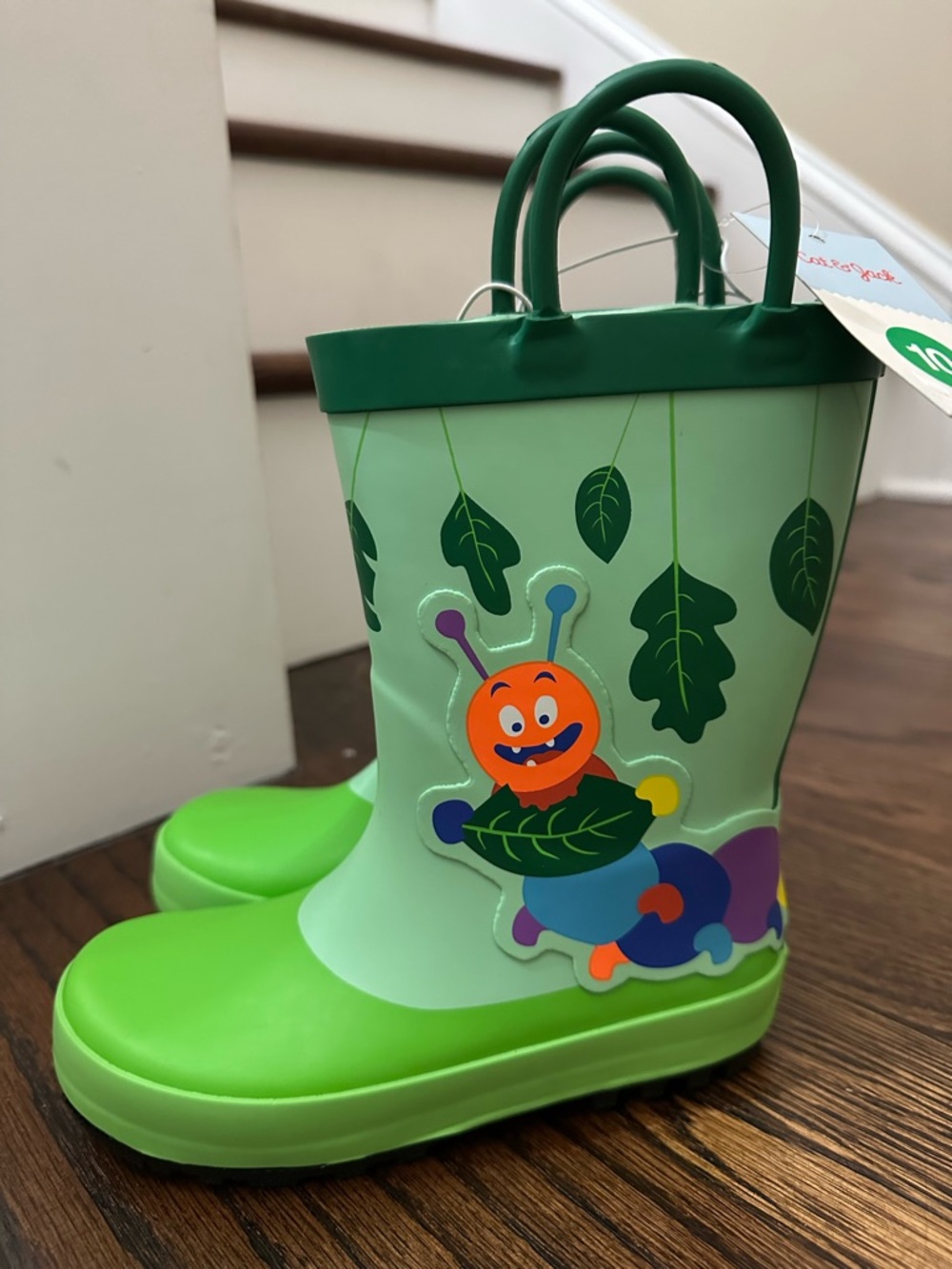 Cat & Jack Green Kids Caterpillar Rain Boots Toddler Size 10